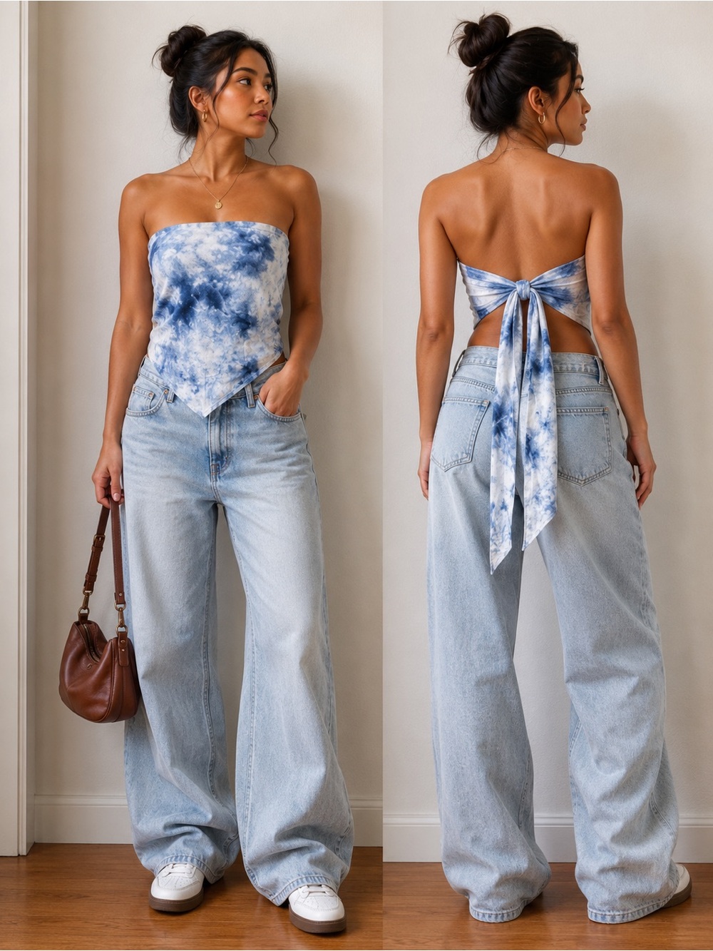 Cotton Candy LA Y2k Tie-Back Strapless Tie-Dye Bandana Top in Blue • L
